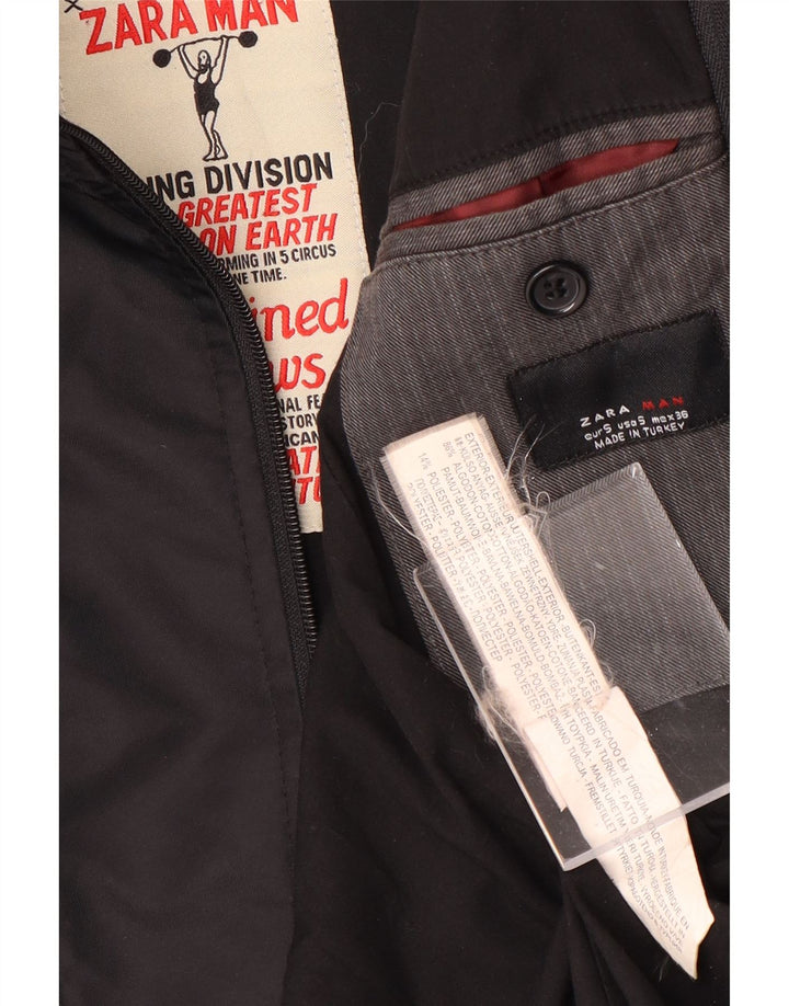 Zara Chaqueta tipo blazer de 2 botones para hombre UK 36 Small Gris Algodón a rayas