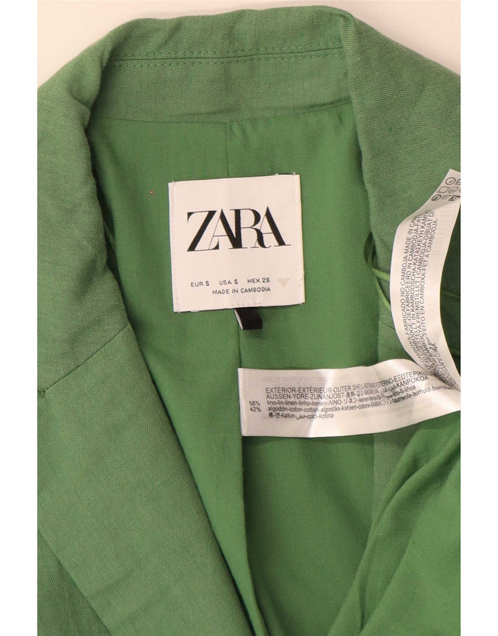 Zara Mujer Chaqueta Blazer Extragrande De 2 Botones Reino Unido 10 Pequeño Lino Verde