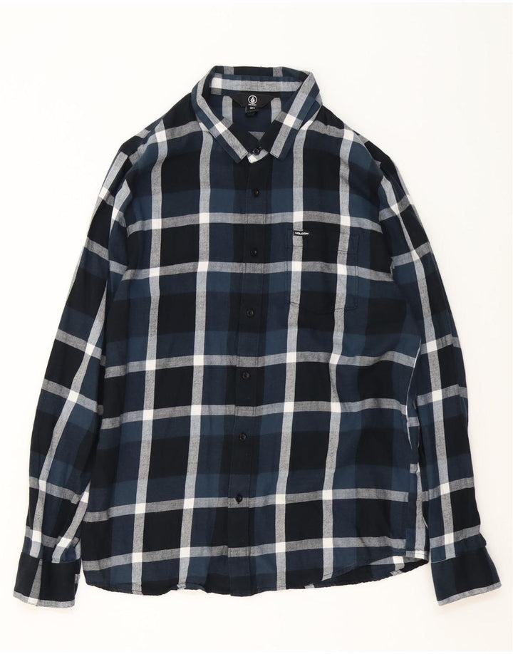 Camisa de franela Volcom para hombre, talla grande, algodón a cuadros azul marino