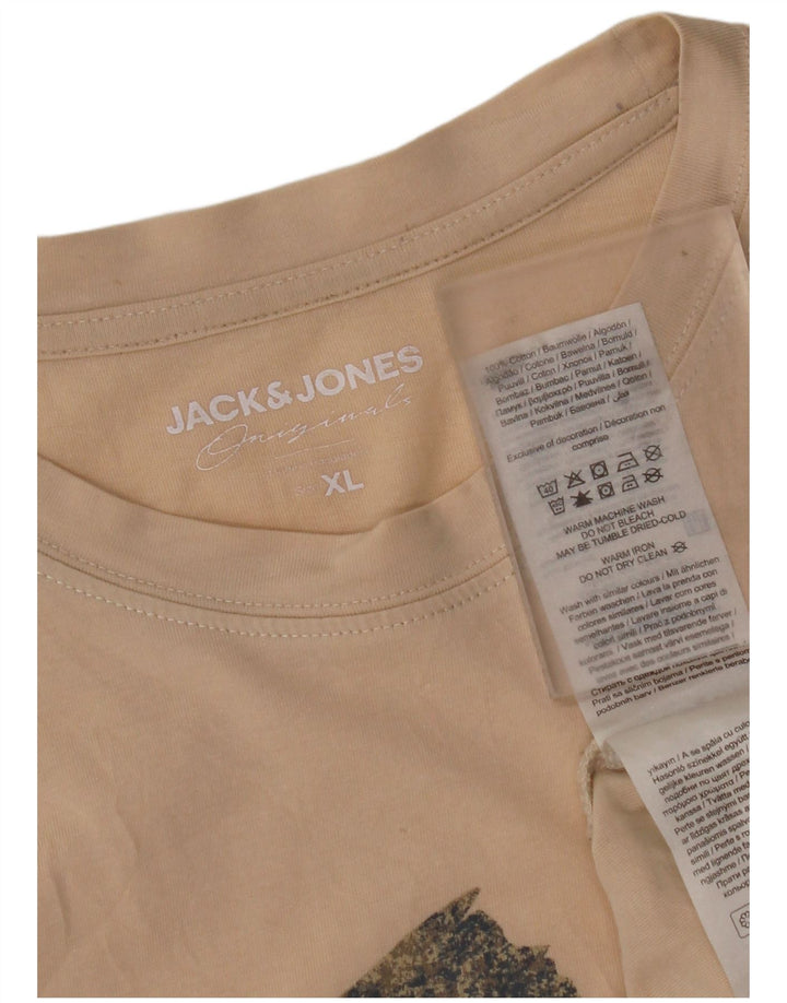 JACK & JONES Hombre Camiseta Gráfica Top XL Algodón Beige