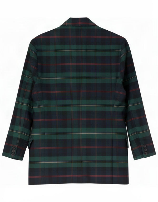 Chaqueta Blazer de 2 Botones Benetton IT 42 Poliéster Cuadros Verde Medio