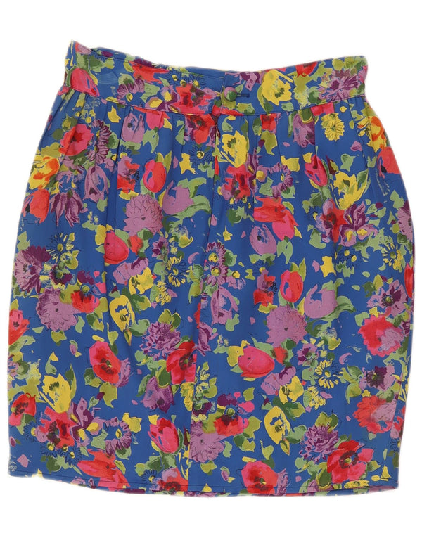 Vintage mujer cintura alta burbuja falda IT 46 grande W30 acetato floral azul