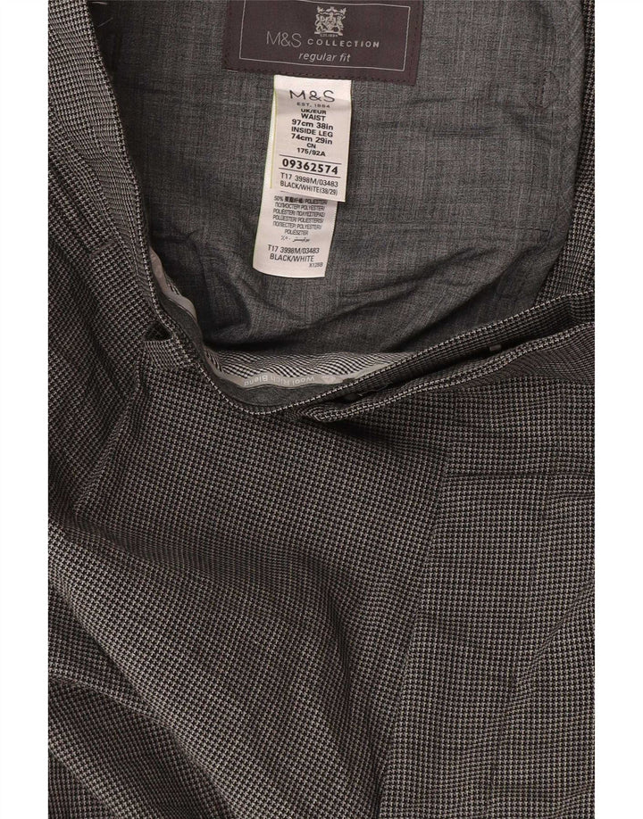Marks & Spencer Pantalones de traje rectos para hombre W38 L29 gris pata de gallo
