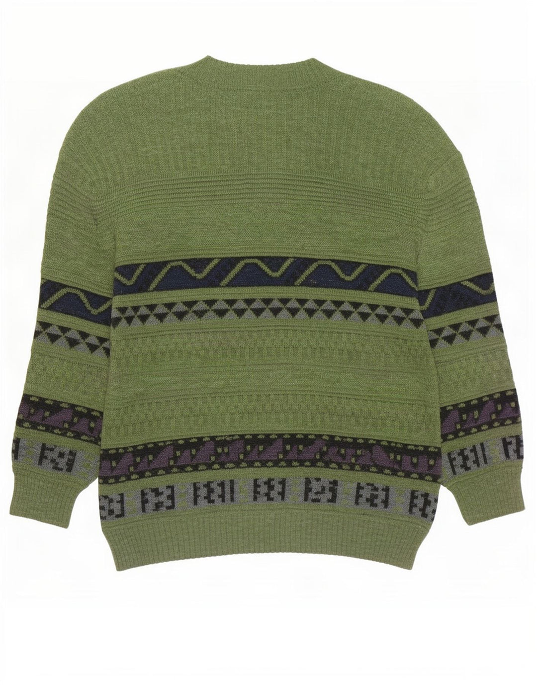 Vintage hombres cuello redondo jersey suéter medio verde geométrico