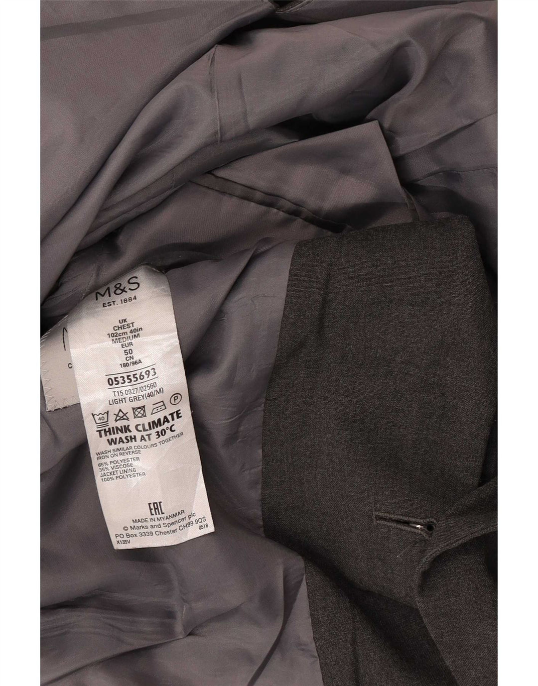 Marks & Spencer Chaqueta tipo blazer con 2 botones y corte regular para hombre UK 40 Gris medio
