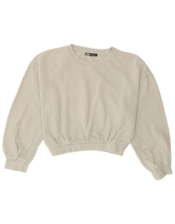 Zara Mujer Crop Sudadera Jumper UK 44 Algodón Gris Medio