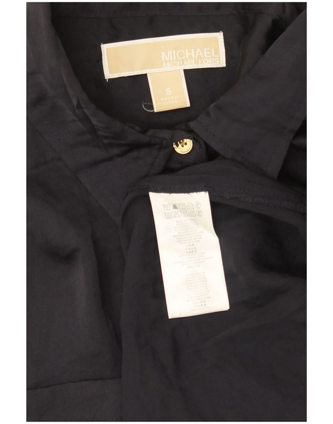 MICHAEL KORS Camisa larga extragrande para mujer UK 10 Small Poliéster negro
