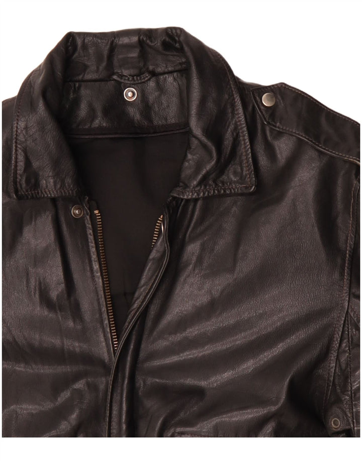 Vintage hombres chaqueta de cuero militar IT 50 cuero negro grande