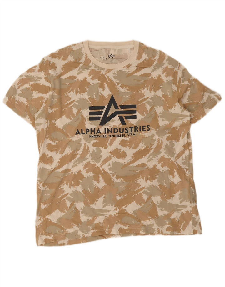 Camiseta gráfica Alpha Industries para hombre Top medio beige geométrico