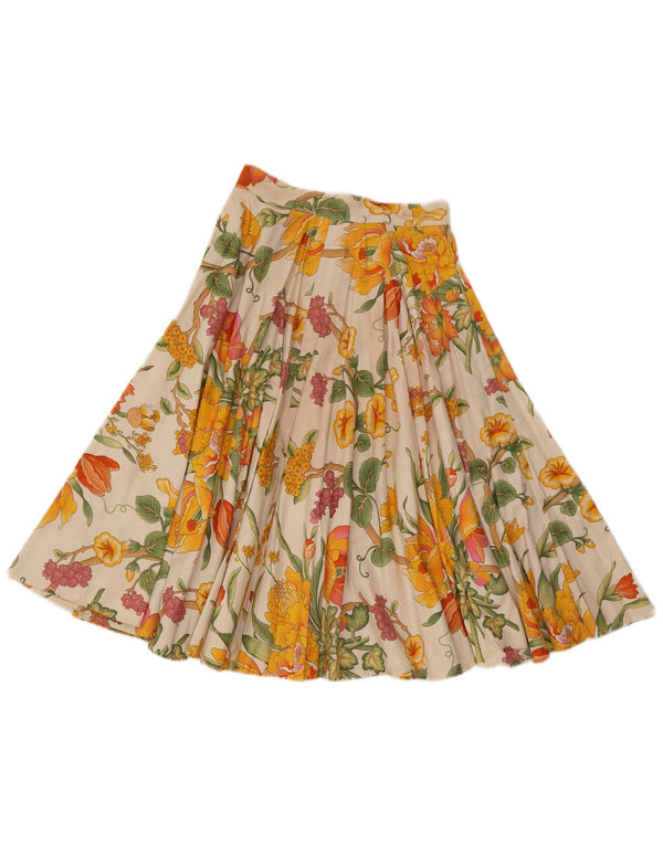 Vintage mujer falda plisada Reino Unido 12 Medio W26 Off Blanco Floral Algodón