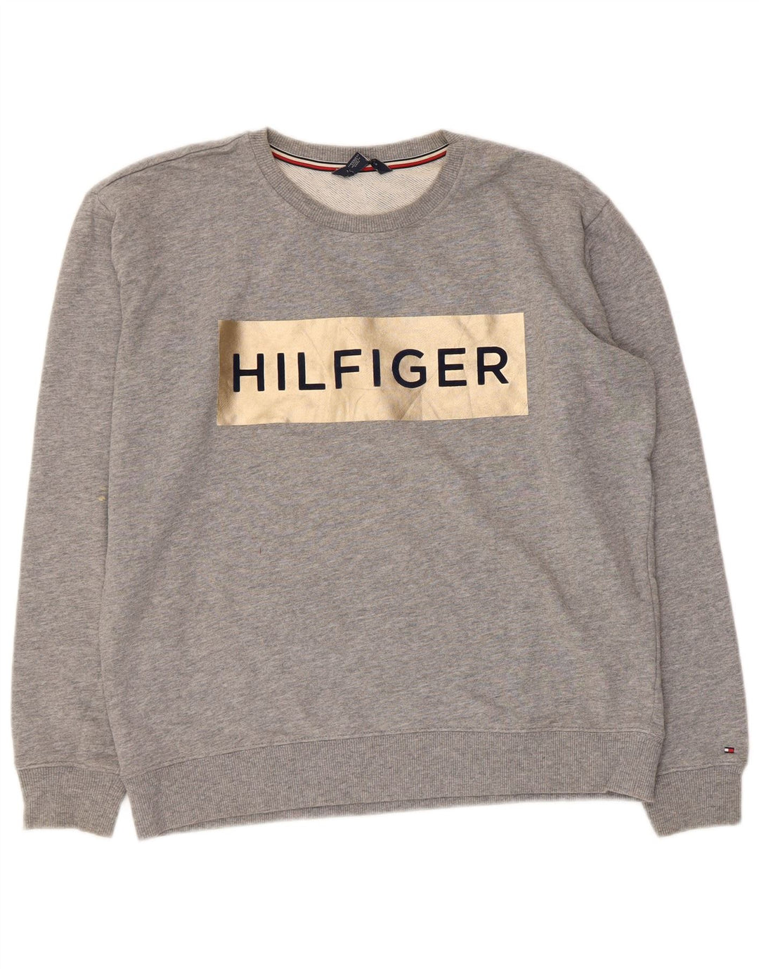 Tommy Hilfiger Hombre Sudadera Gráfica Jersey De Algodón Moteado Gris Medio