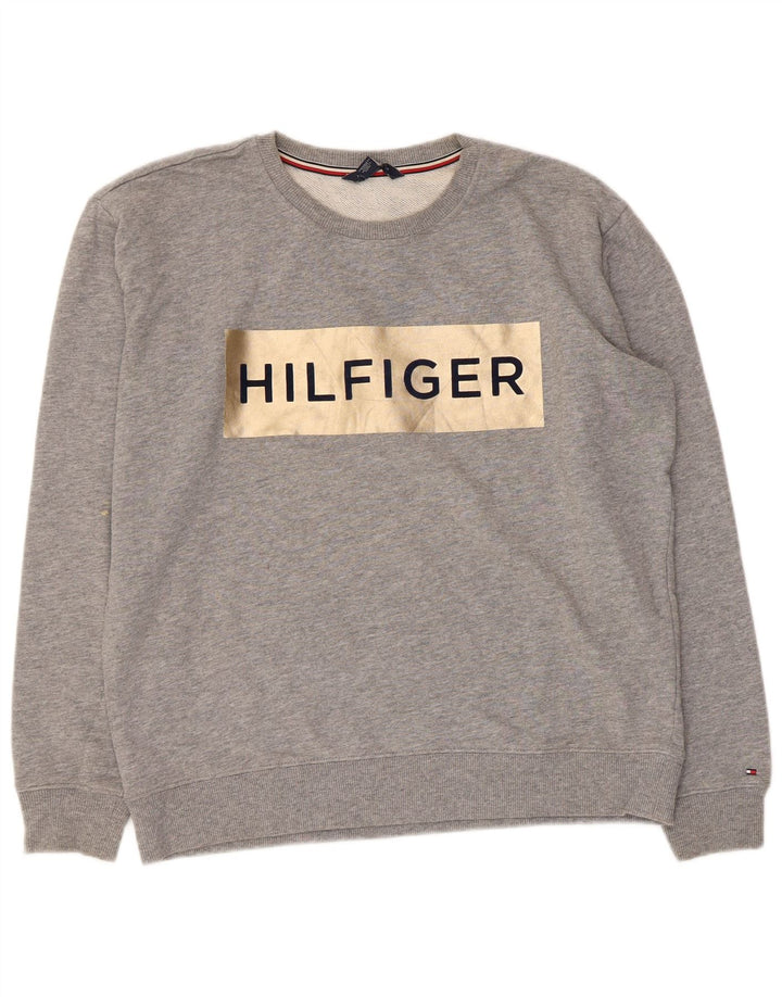 Tommy Hilfiger Hombre Sudadera Gráfica Jersey De Algodón Moteado Gris Medio