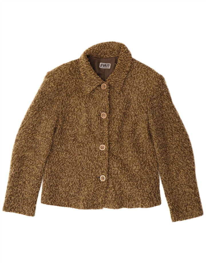 Vintage mujer 4 botones Blazer chaqueta Reino Unido 14 medio caqui moteado acrílico