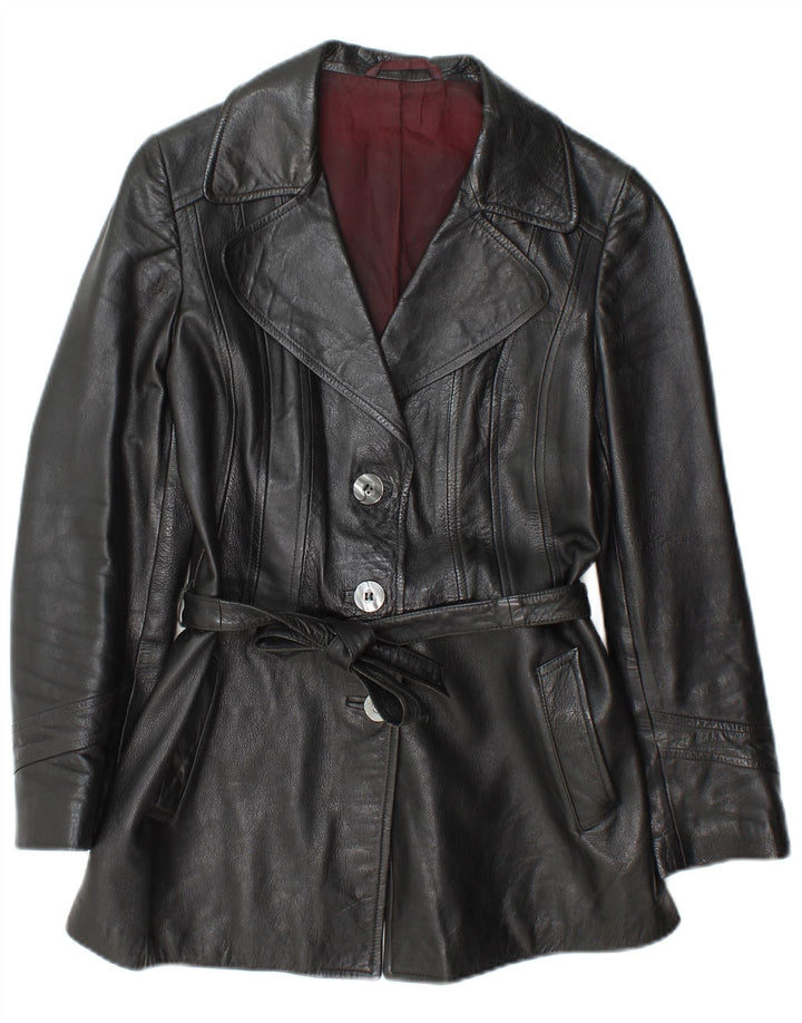 Chaqueta de cuero vintage para mujer IT 44 Cuero negro medio