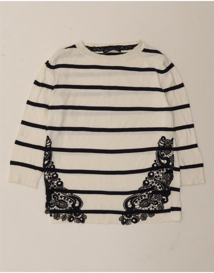 Marks & Spencer Top para mujer manga 3/4 UK 8 Pequeño algodón a rayas blancas