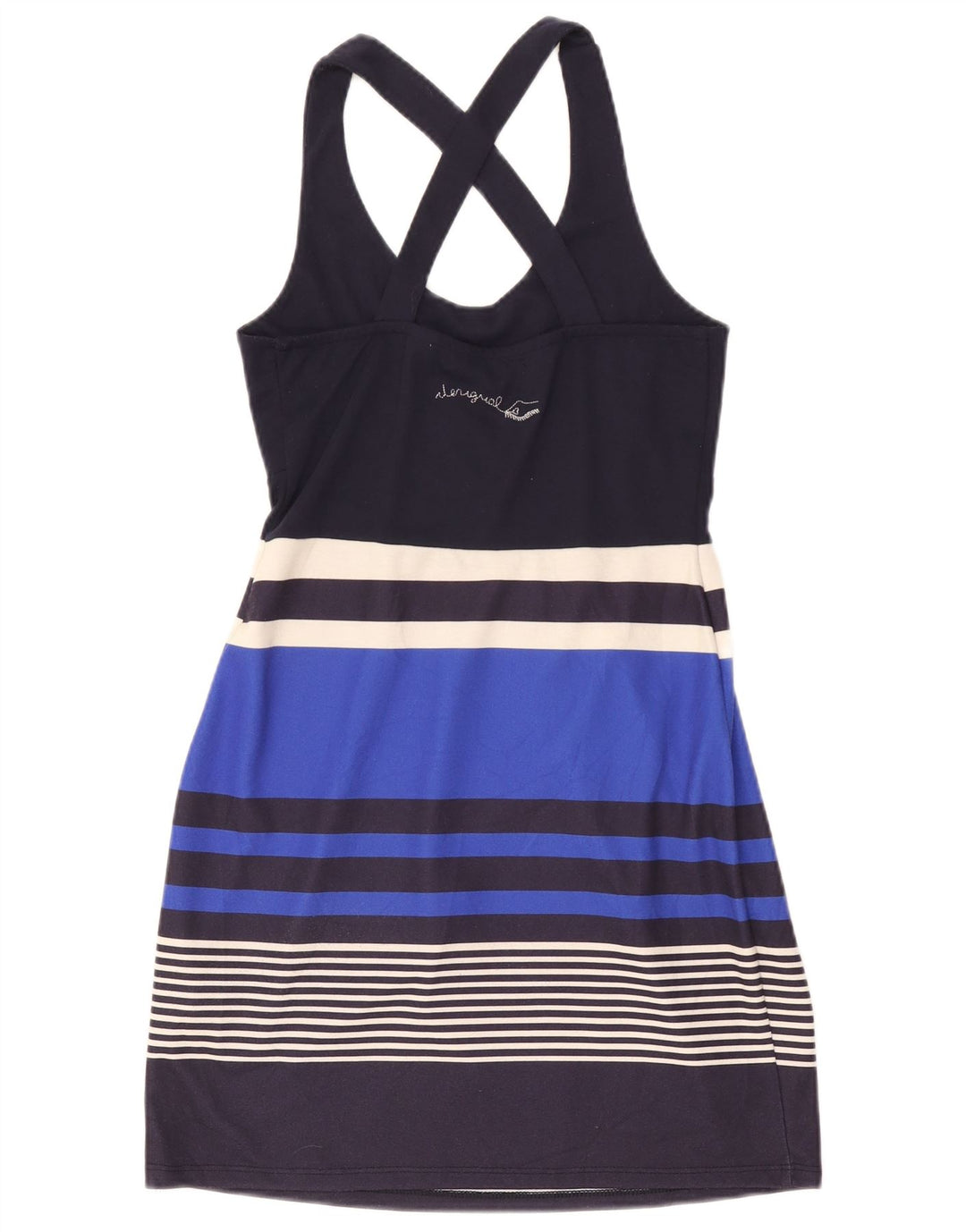Desigual Vestido de tirantes gráfico para mujer UK 12 Poliéster a rayas azul marino mediano