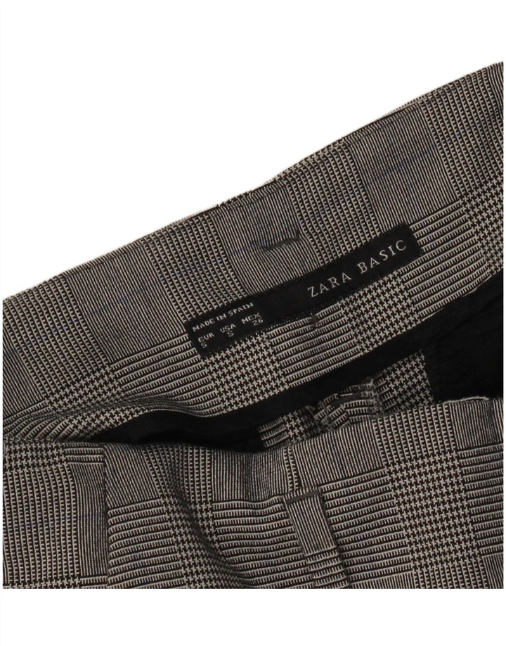 Zara Mujer Pantalones Cortos Delgados Pequeños W26 L25 Gris Pata De Gallo