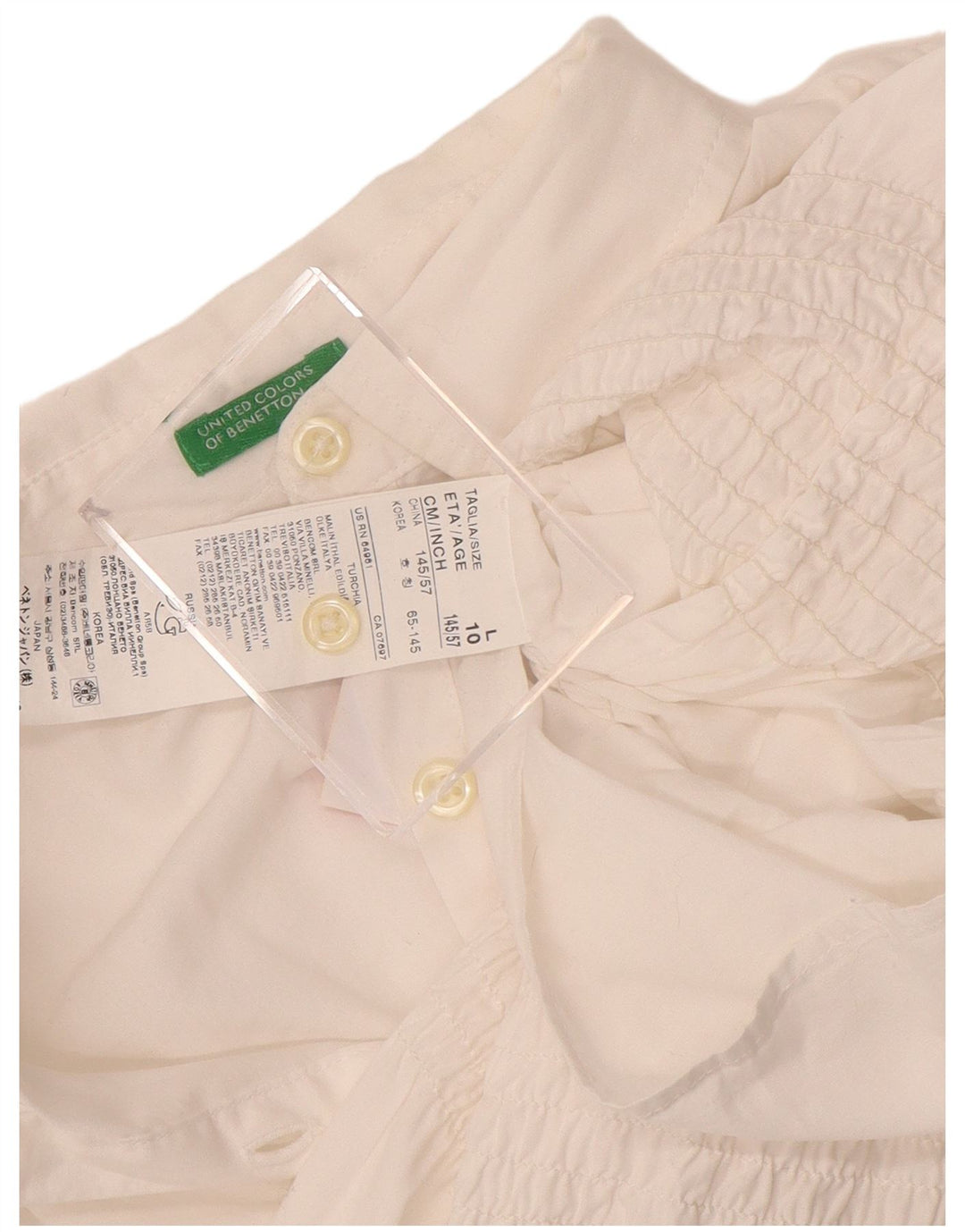 Benetton Blusa Camisa Niña 9-10 Años Grande Blanco Algodón