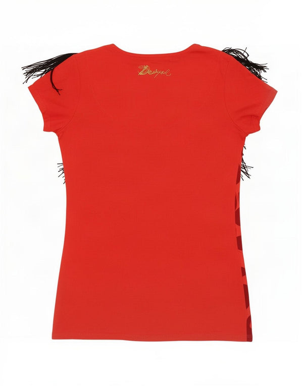 Desigual Mujer Camiseta Gráfica Top UK 12 Medio Rojo Geométrico