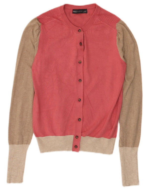 Marks & Spencer Womens Cardigan Sweater UK 6 XS Pink Colourblock Viscose