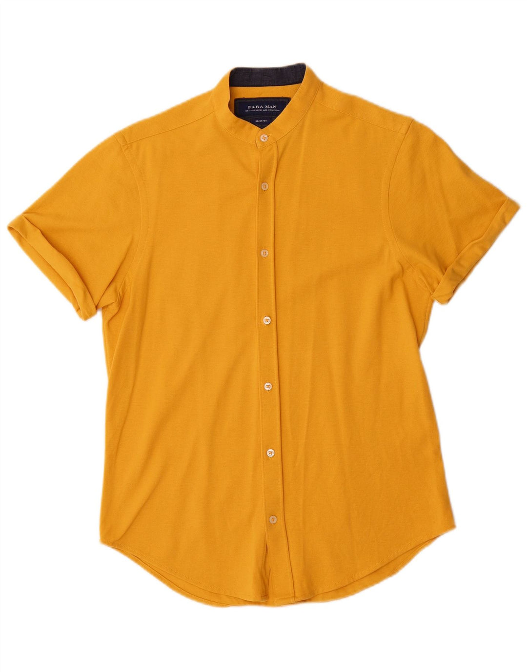 Zara Hombre Camisa Slim Fit Manga Corta Small Amarillo