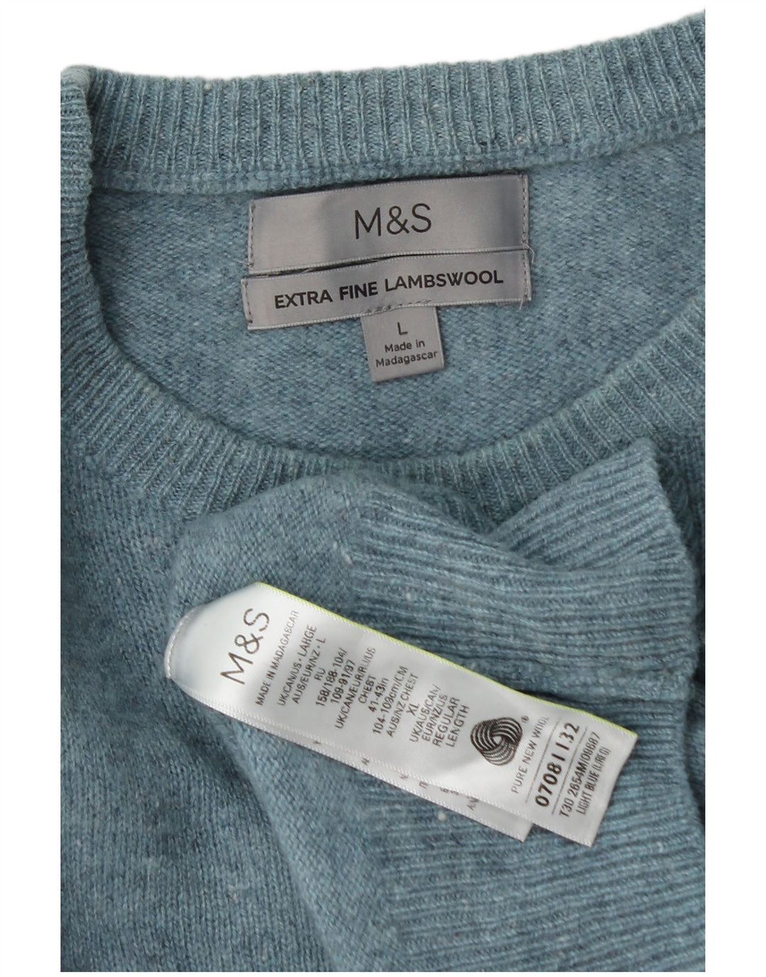 Marks & Spencer Jersey de cuello redondo para hombre de lana virgen azul grande