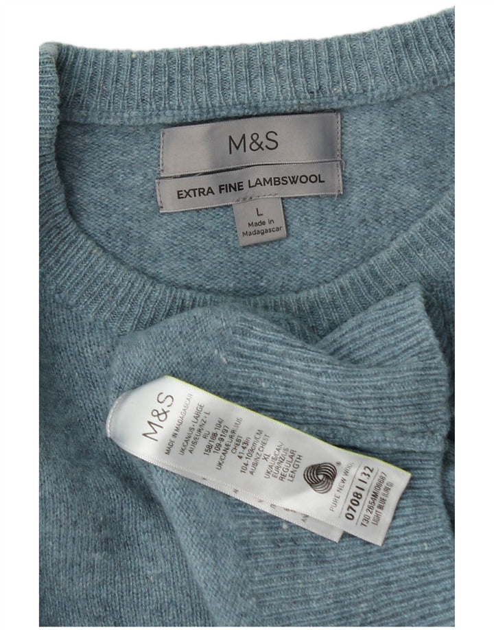 Marks & Spencer Jersey de cuello redondo para hombre de lana virgen azul grande