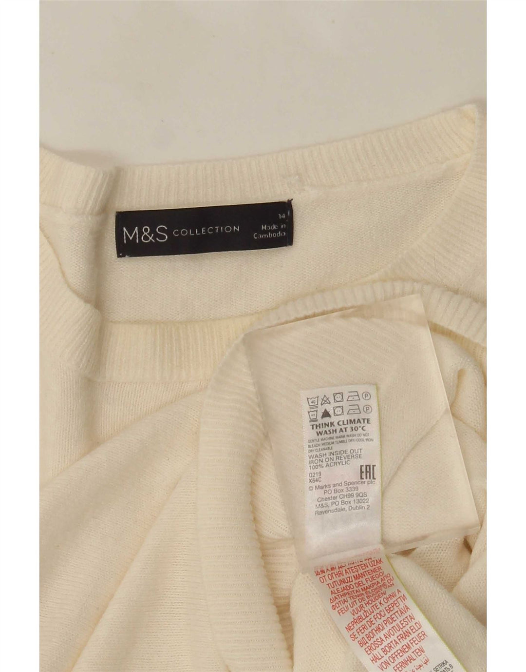Marks & Spencer Suéter tipo jersey con cuello redondo para mujer UK 14 Medium Off White