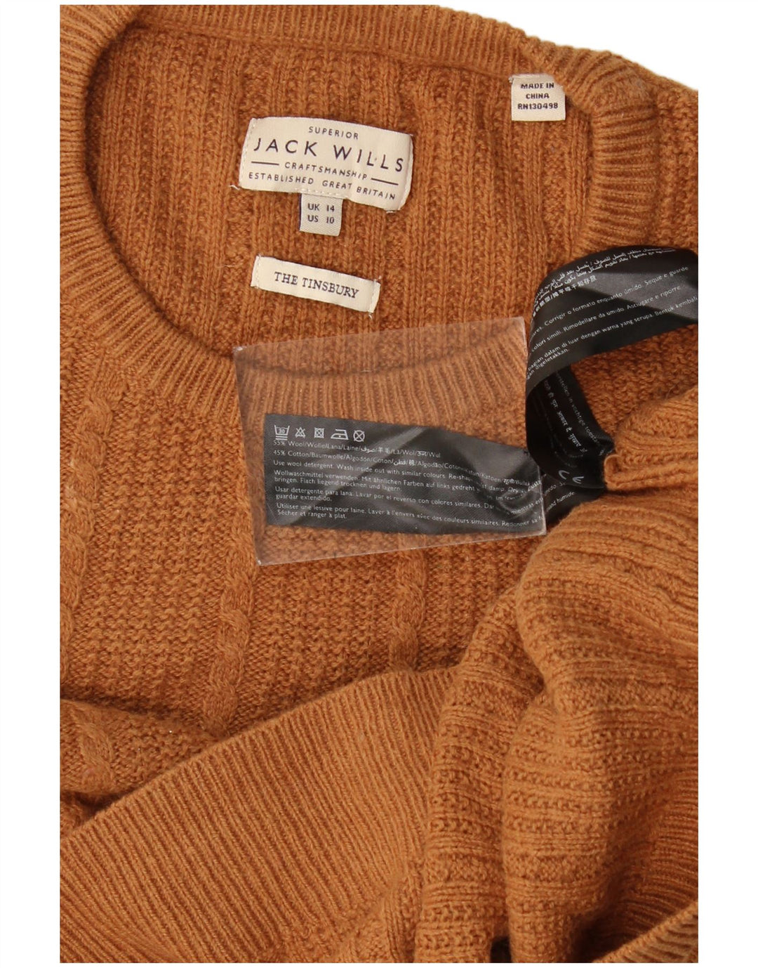 Jack Wills Jersey de cuello redondo para mujer, talla 40, talla grande, lana marrón