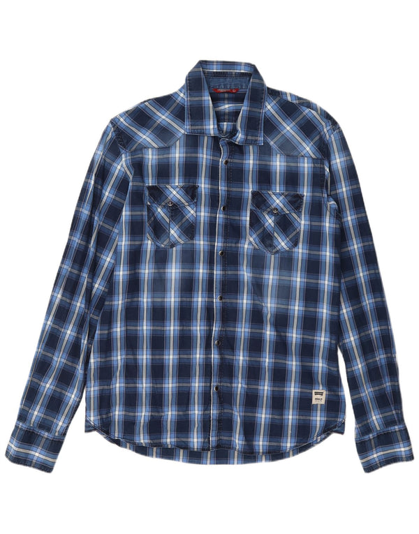 Camisa Carrera Extra Slim Fit Para Hombre Cuadros Azules Grandes