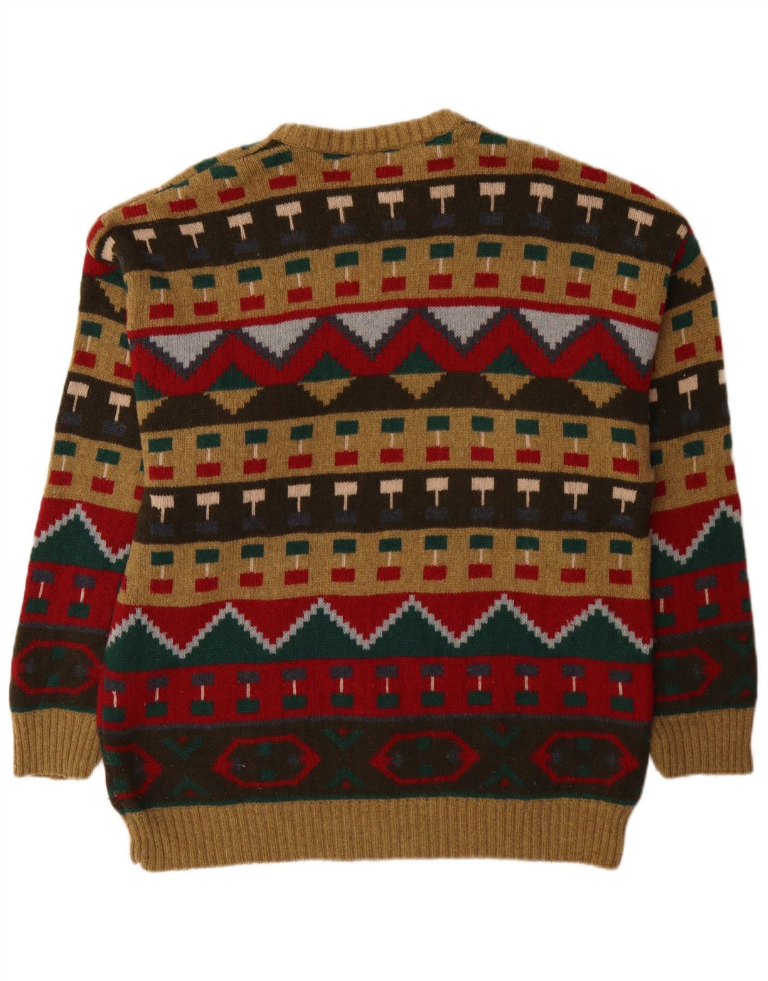 Bluster Jersey De Cuello Redondo Para Hombre IT 52 Large Marrón Geométrico De Lana