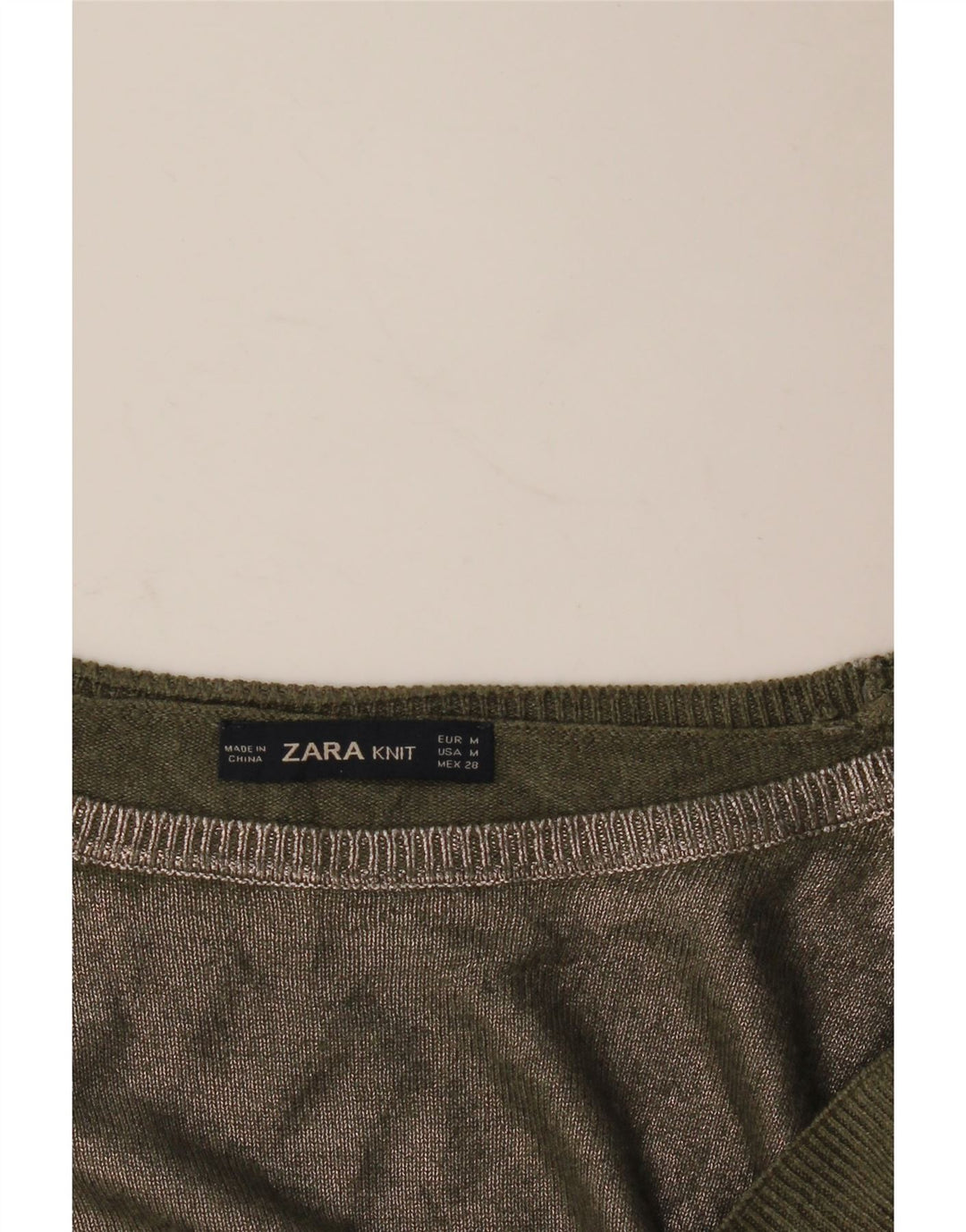 Zara Jersey con cuello barco para mujer, talla 44, color caqui mediano