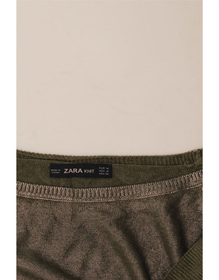 Zara Jersey con cuello barco para mujer, talla 44, color caqui mediano