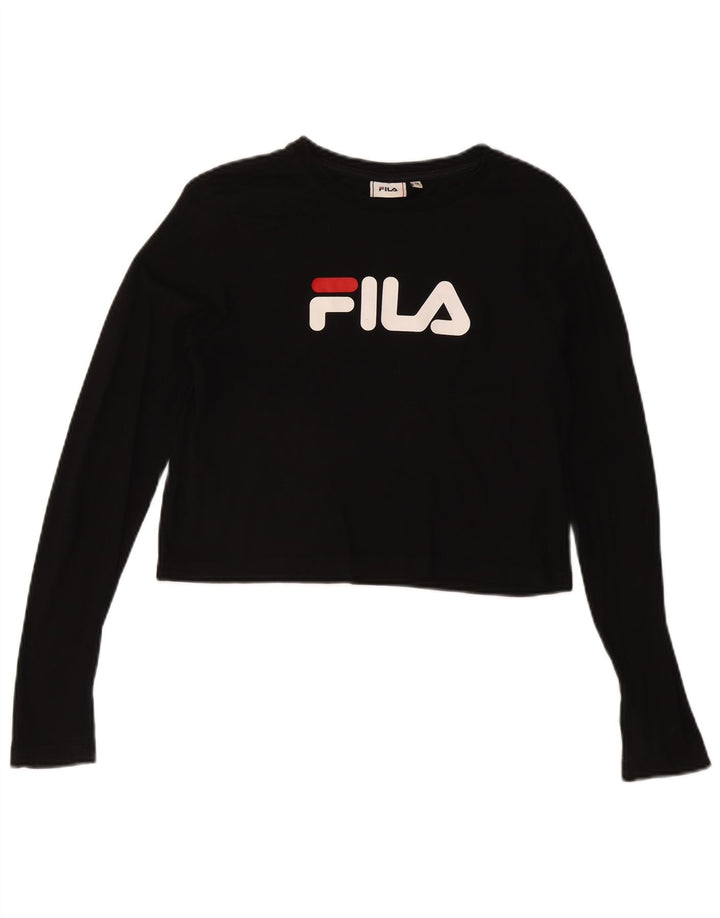 FILA Top corto con gráfico para mujer, manga larga, UK 44, mediano, negro