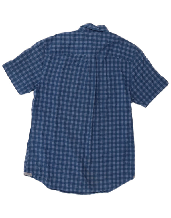 Camisa Tommy Hilfiger de manga corta con ajuste personalizado para hombre, algodón a cuadros azul pequeño