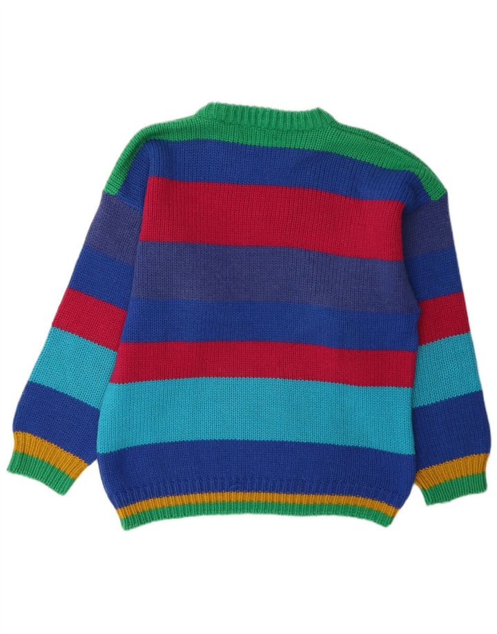 Vintage hombres gráfico cuello redondo jersey suéter grande multicolor rayas