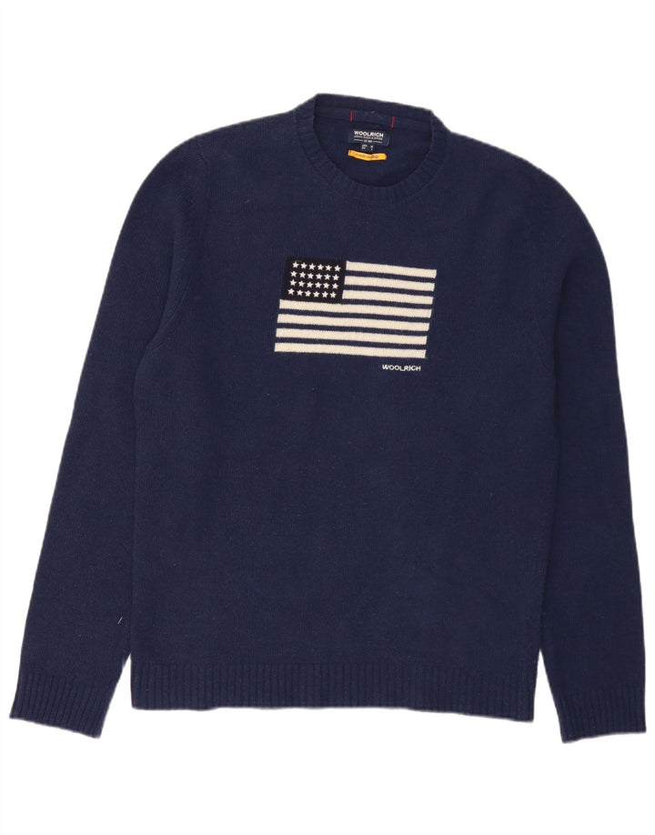 Woolrich Jersey De Cuello Redondo Con Gráfico Para Hombre Suéter De Lana Azul Marino Mediano EE. UU.