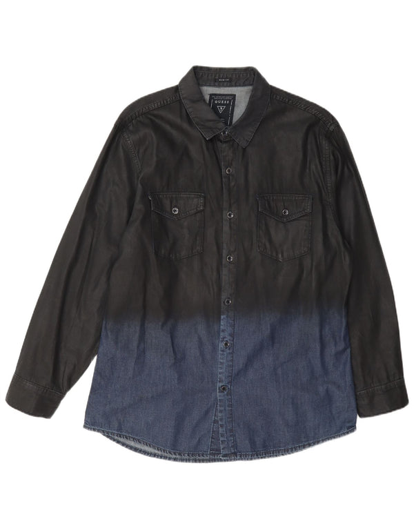 Guess Camisa vaquera slim fit para hombre UK 40 Algodón color block gris medio