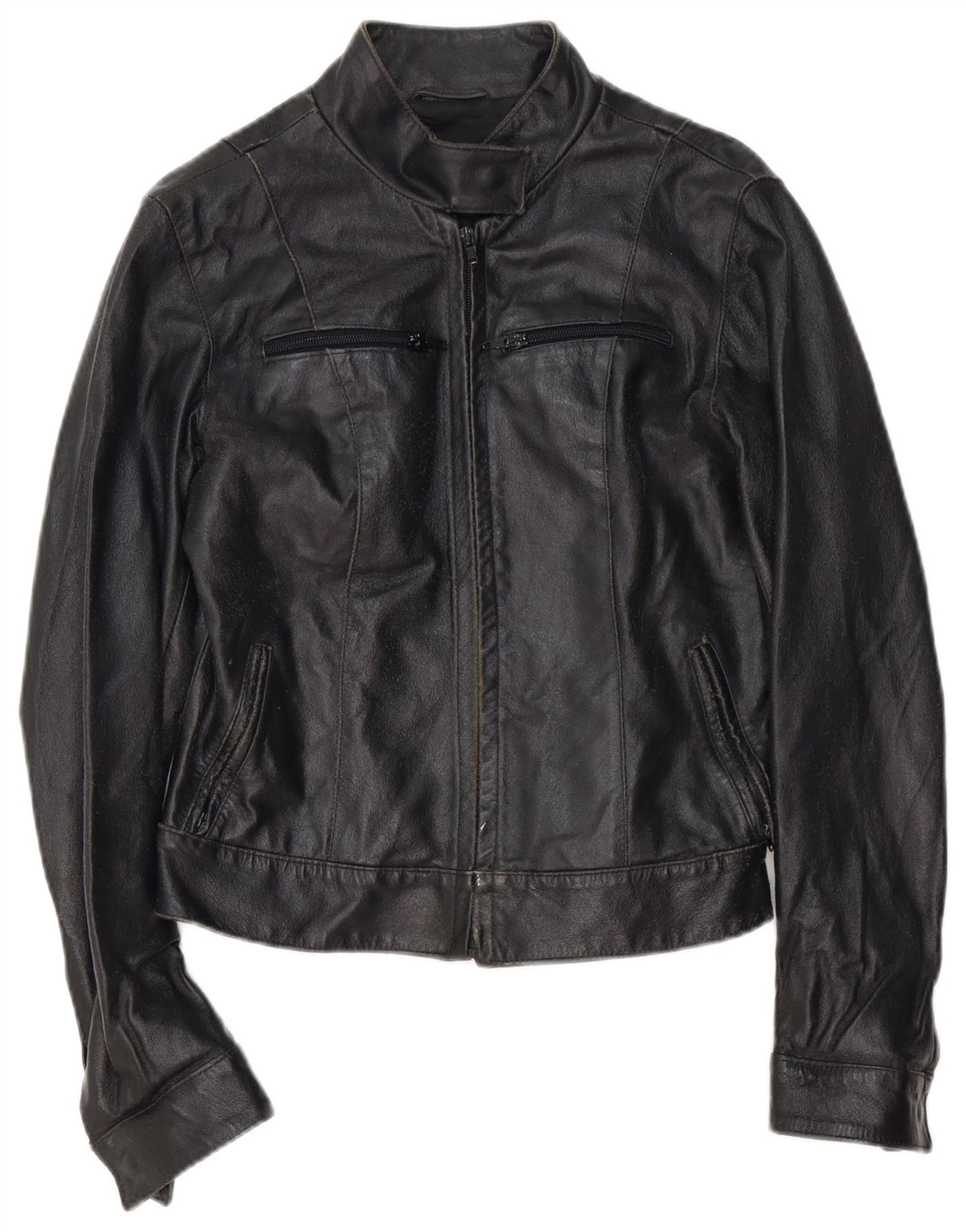 VINTAGE Chaqueta Racer de Cuero para Mujer IT 42 Cuero Negro Medio