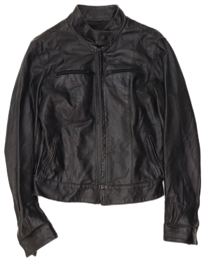 VINTAGE Chaqueta Racer de Cuero para Mujer IT 42 Cuero Negro Medio