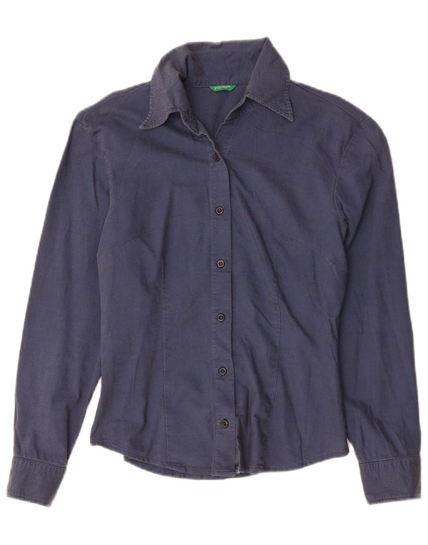 Camisa Benetton Mujer ES 40 Small Azul Marino Algodón