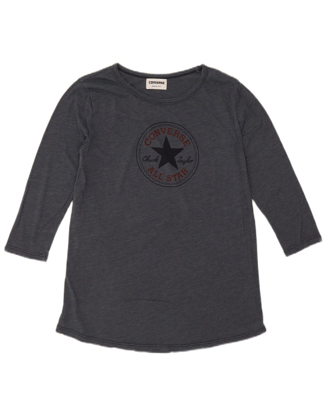 Converse Mujer Gráfico Top Manga 3/4 UK 14 Algodón Gris Medio