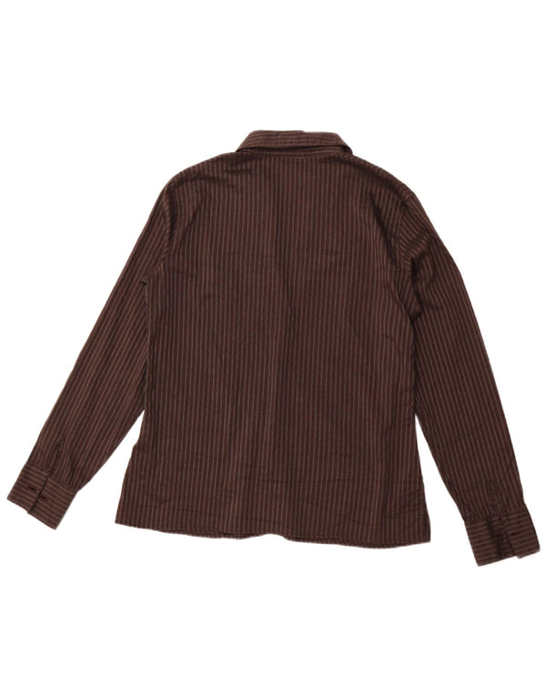 TRUSSARDI JEANS Camisa formal para mujer UK 46 Grande Algodón a rayas marrón