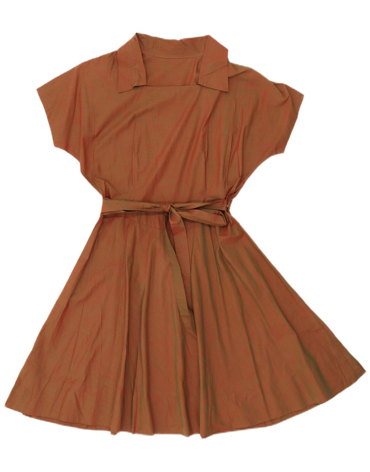 Vintage mujer A-Line vestido Reino Unido 8 pequeño marrón
