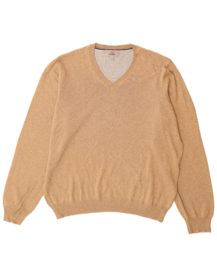 Marks & Spencer - Jersey con cuello en V para hombre, talla grande, algodón beige