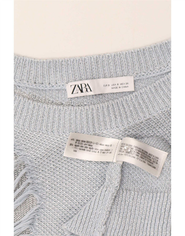 Zara Suéter tipo jersey desgastado de gran tamaño con cuello barco para mujer UK 10 Small Blue