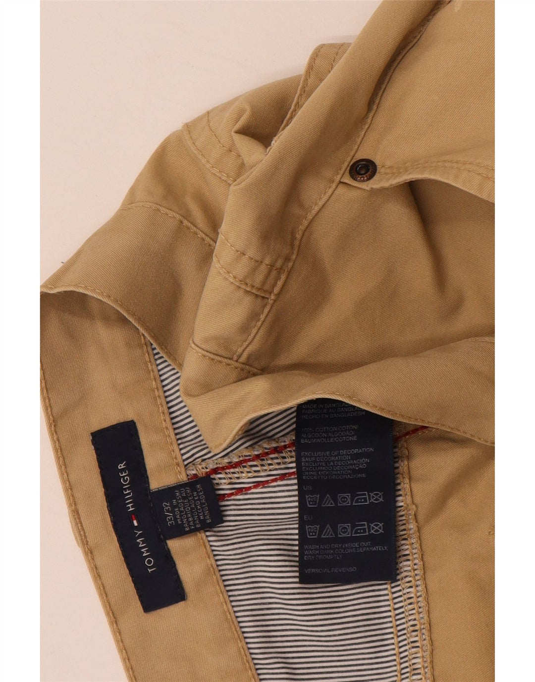 TOMMY HILFIGER Pantalones informales rectos para hombre W33 L32 Algodón beige