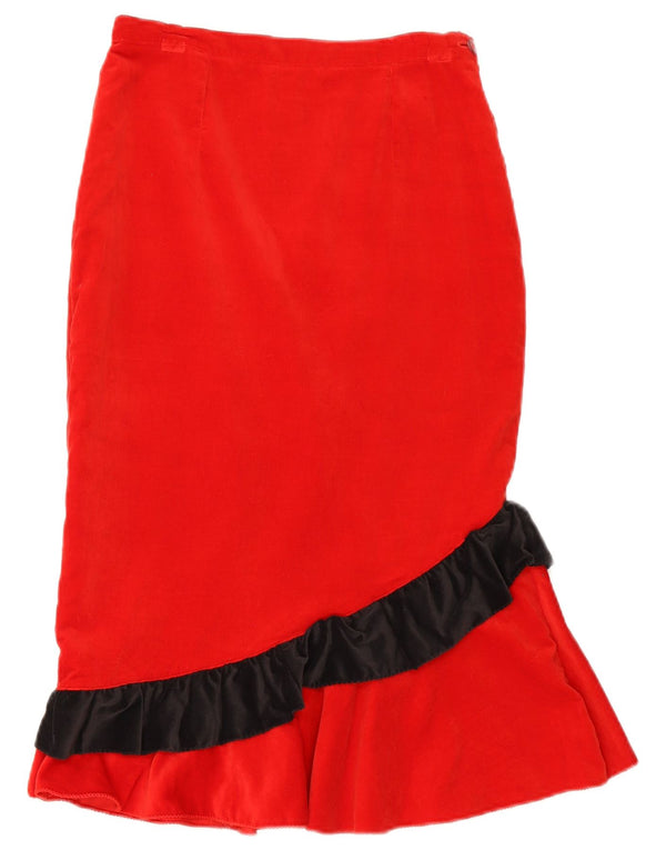Vintage mujer terciopelo sirena falda W27 pequeño camuflaje rojo