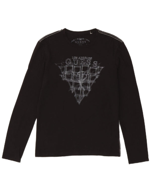 Guess Mens Graphic Top Manga Larga Pequeño Algodón Negro