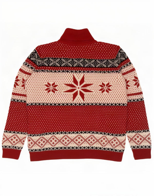 Marco Pecci Jersey de cuello vuelto para mujer UK 20 2XL Lana roja Fair Isle
